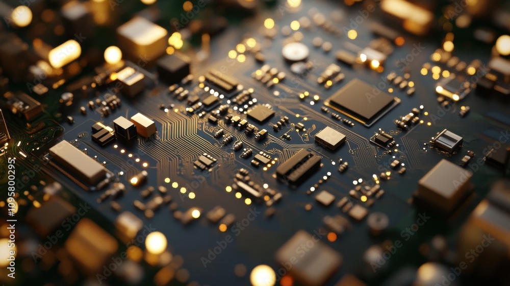 Poster abstract close-up of an intricate circuit board with glowing components, representing technological 