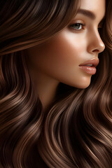 Naklejka premium Wavy Brown Hair Illustration, Beauty Image