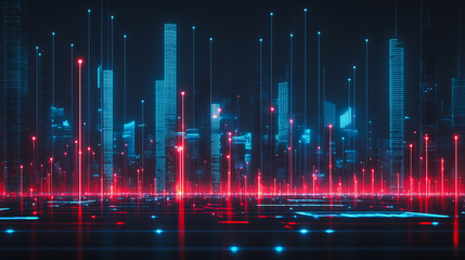 Smart digital Innovation city with connection network reciprocity over the cityscape. of future smart wireless digital city and social media networking systems that connects people with in city