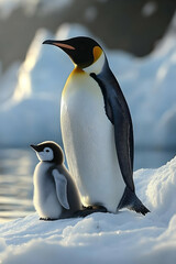 Fototapeta premium King Penguin and Chick Realistic Wildlife Photo