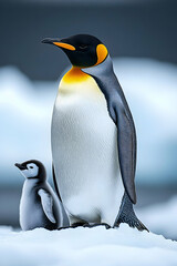 Obraz premium King Penguin and Chick Winter Illustration