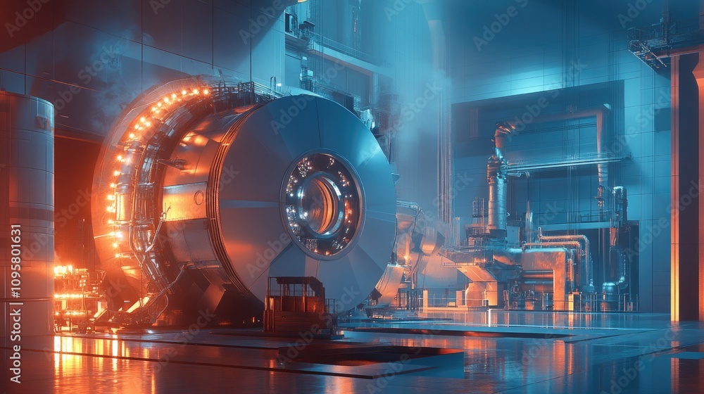 Poster a small modular reactor (smr) powering a turbine generator system to produce electricity through ste
