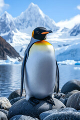 Fototapeta premium Majestic King Penguin on Antarctic Rocks