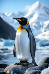 Fototapeta premium Majestic King Penguin in Antarctic Landscape Photo