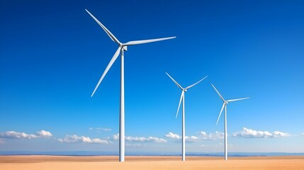 A scenic view of wind turbines against a clear blue sky, symbolizing renewable energy and sustainability in modern landscapes.