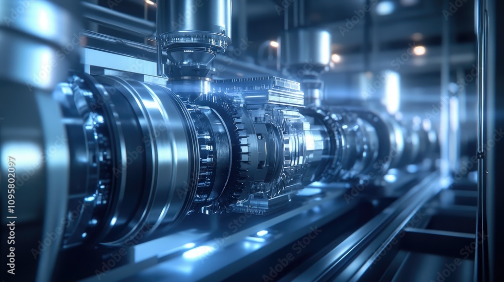 Poster A turbine generator system connected to a small modular reactor (SMR), generating electricity from steam in a modern energy plant