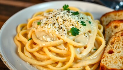 Creamy Fettuccine Alfredo with Garlic Bread