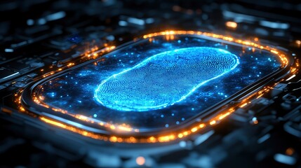 Futuristic fingerprint image with glowing digital technology background