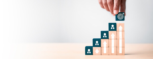 Business target goal and arrow icons, Business strategy planning management, control assessment to...