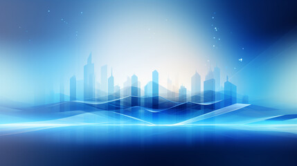 Fototapeta premium Night skyline illuminated by blue lights over the water, Futuristic light blue background