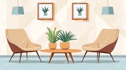 Cozy and Minimalist Living Room with Elegant Furniture Potted Plants and Minimalist Accents in a Bright and Airy Interior Design