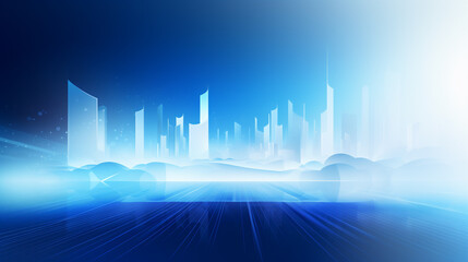 Naklejka premium Future technology city architectural scene illustration, Abstract blur of a city skyline at dusk, 
