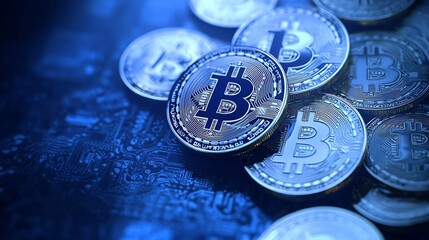 Cryptocurrency Investment Concept with Blockchain Symbols and Digital Coins Financial technology digital banking online investing distributed ledger peer to peer transactions smart contracts