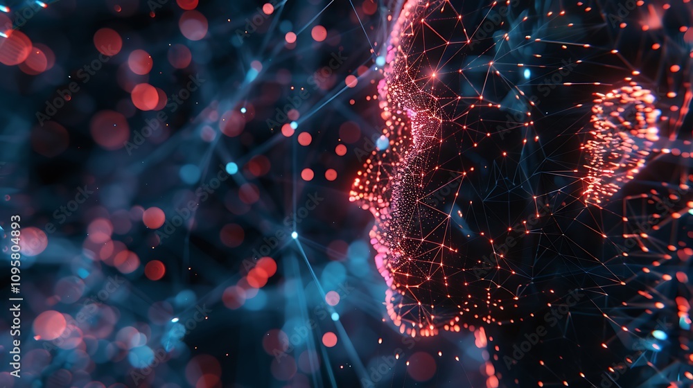 Aufkleber abstract digital face formed by a network of glowing connections. futuristic concept of ai and digit