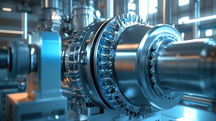 Fototapeta premium The turbine generator system linked to a small modular reactor (SMR), efficiently converting steam into electricity in a clean energy plant