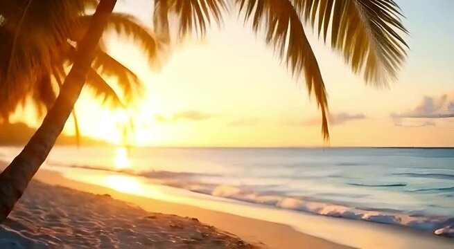 Chill lofi beats radio music with coconut tree beach timelapse animation in the background. Concept Lofi Beats, Chill Music, Coconut Tree Beach, Timelapse Animation, Relaxing Atmosphere