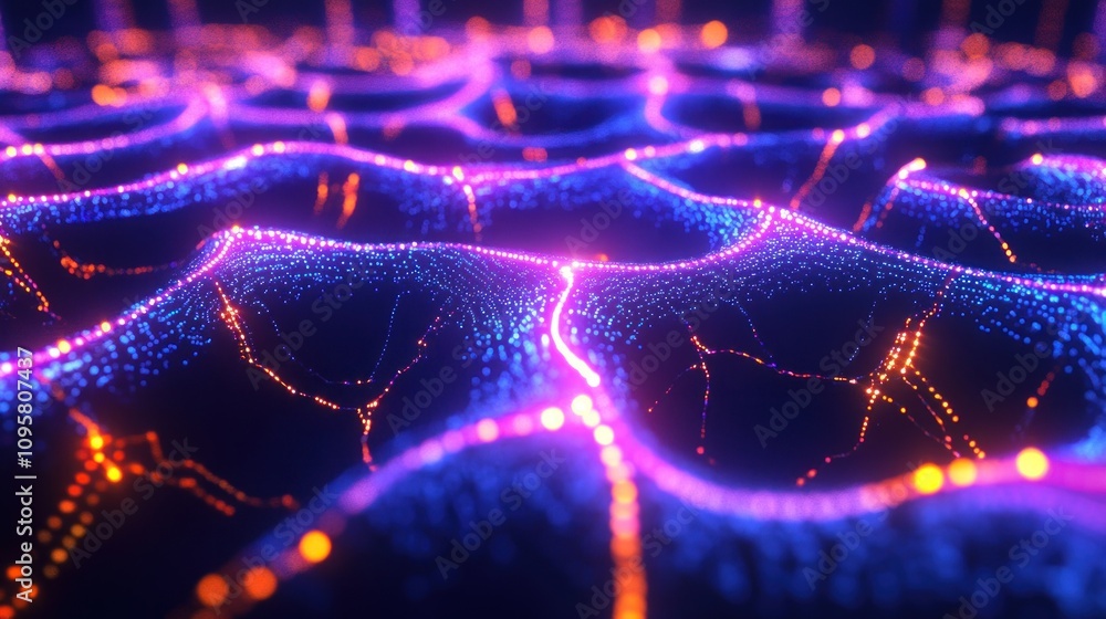Poster abstract glowing particle wave background.