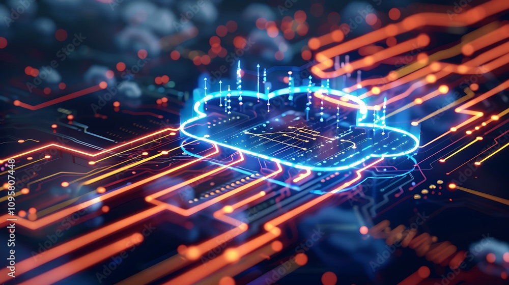 Poster abstract image of cloud computing concept. digital technology, data and network visualized.