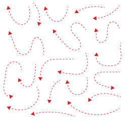 Clean dot style hand drawn doodle arrows set. Clean dot arrows style doodle set hand drawn. Curve Dotted line design with white background.