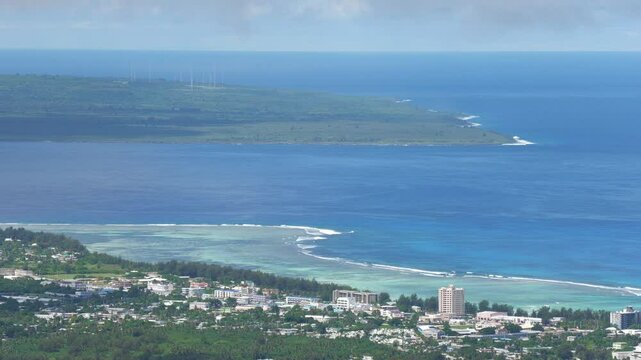 Aerial footage of Saipan and Tinian separated by the Saipan Channel, Northern Mariana Islands.