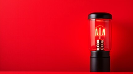 A vintage-style light bulb illuminates against a bright red backdrop, showcasing its unique design and charm.