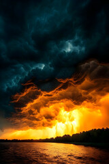 Fototapeta premium Fiery Sunset Storm Cloudscape Realistic Image