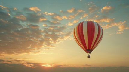 Fototapeta premium Hot Air Ballooning: Soar gracefully above rolling vineyards, arid deserts, or historic towns. Take in the stunning views below from a tranquil, bird-like perspective in the sky. 