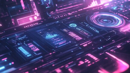 Obraz premium Futuristic Digital Interface with Neon Lights