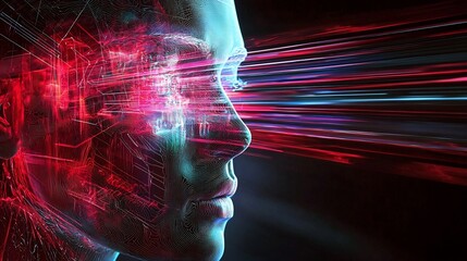 A visually striking abstract representation of AI powered algorithms fending off a hacking attempt