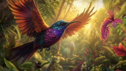 Obraz premium Colorful Hummingbird in Tropical Paradise