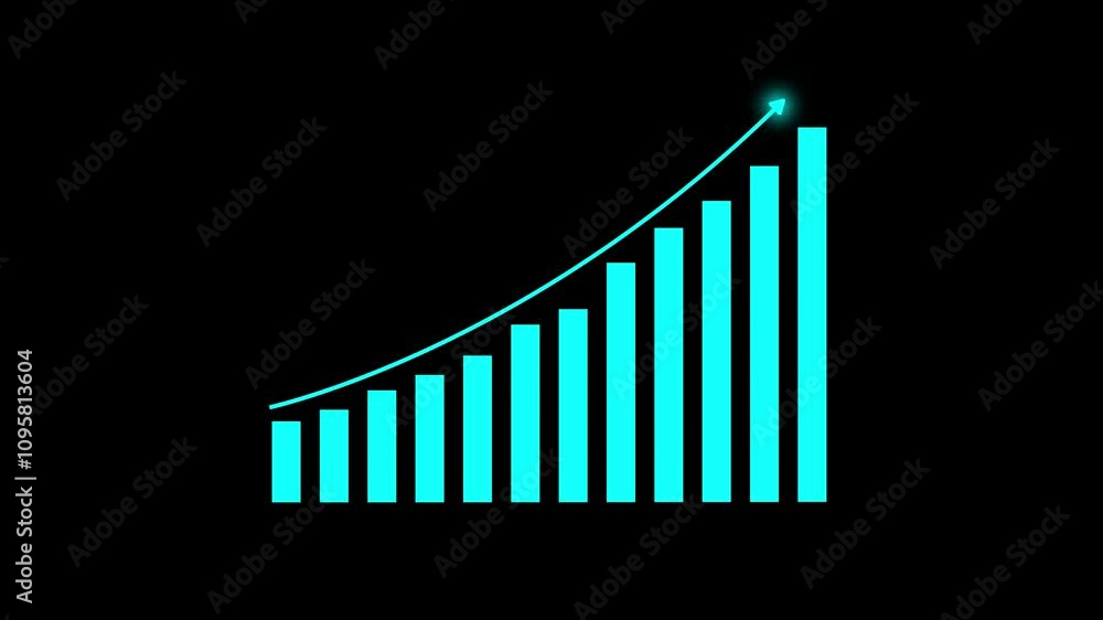 Poster business graph icon showing growth.chart with arrow flat icon. pixel perfect.animated down graph ico
