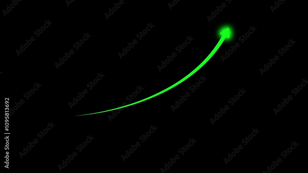 Poster glowing color rising arrow transparent channel. arrow direction, down to up arrow. up business arrow