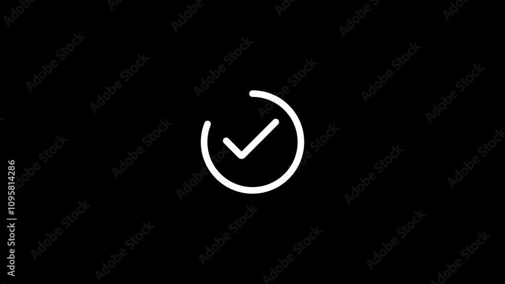 Poster video loading animation with check mark icon.isolated tick mark icon animation on background.