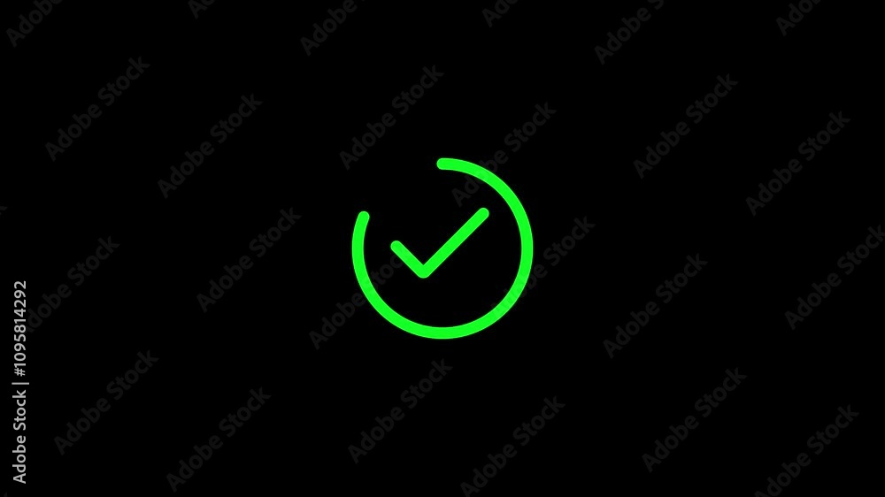 Poster video loading animation with check mark icon.isolated tick mark icon animation on background.