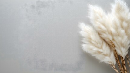 Elegant arrangement of soft, pampas grass on a textured gray surface. Perfect for minimalistic decor and natural aesthetics.