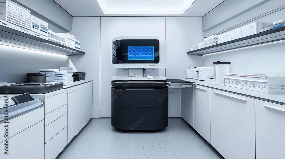 Aufkleber cutting edge laboratory filled with ai powered equipment analyzing samples and generating detailed m