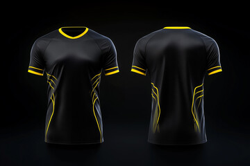 black and yellow jersey template for team club, jersey sport, front and back, Tshirt mockup sports jersey template design for football soccer, racing, gaming, sports jersey