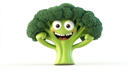 Cheerful Broccoli Character with Big Smiles