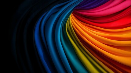 Vibrant wave of fabric folds in a spectrum of colors creates a stunning visual display against a dark background.