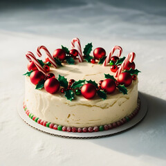 christmas cake with candles and decorations