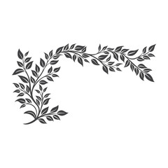 Branches and Leaves Border Silhouette Vector Design on White Background