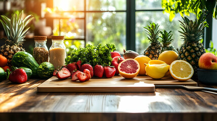 Fresh Fruit on Wooden Cutting Board, Still Life Photography