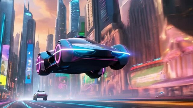 Sleek Hovercar in a Futuristic Metropolis 