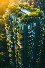 Fototapeta premium Vertical Green Building Aerial View