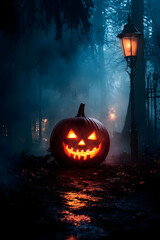 Naklejka premium Spooky Halloween Jack-o'-lantern Illustration