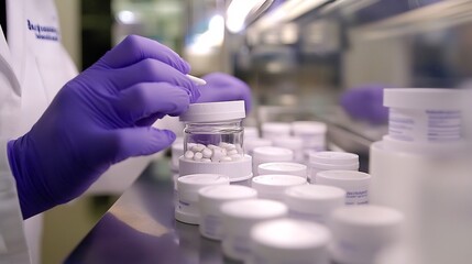 Pharmacist s Hands Carefully Preparing Customized Prescription Medication for Personalized Therapeutic Treatment in Medical Laboratory Setting