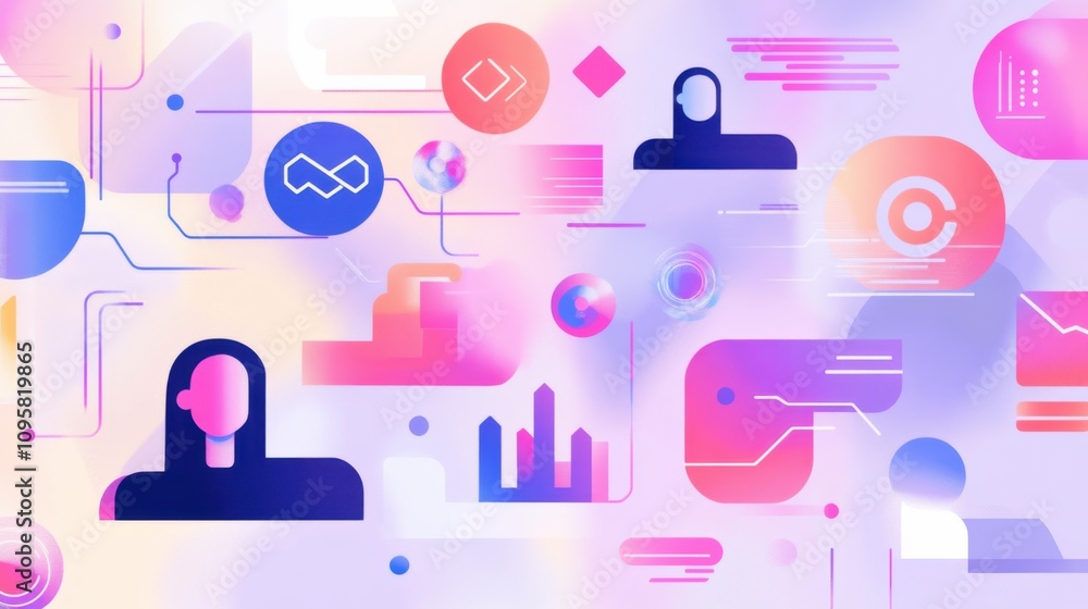 Poster Abstract Technology Background with User Icons and Data