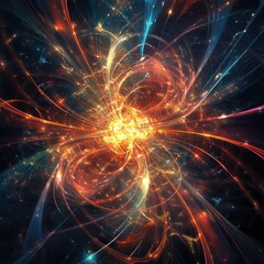 Obraz premium Abstract glowing energy vortex with glowing light streaks in a dark space.