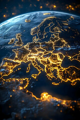 Europe at Night 3D Illustration