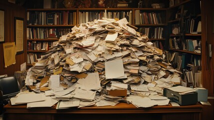 Disorganized Pile of Papers in a Study Room